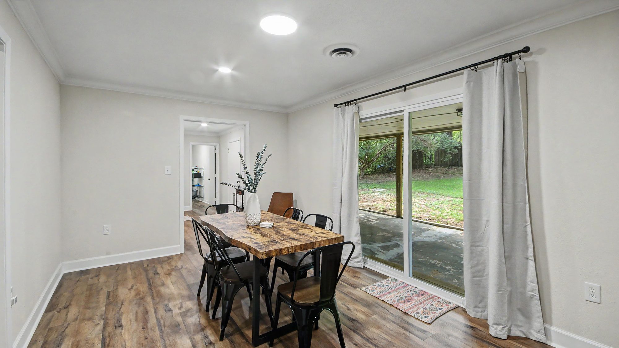 Open dining and living area
